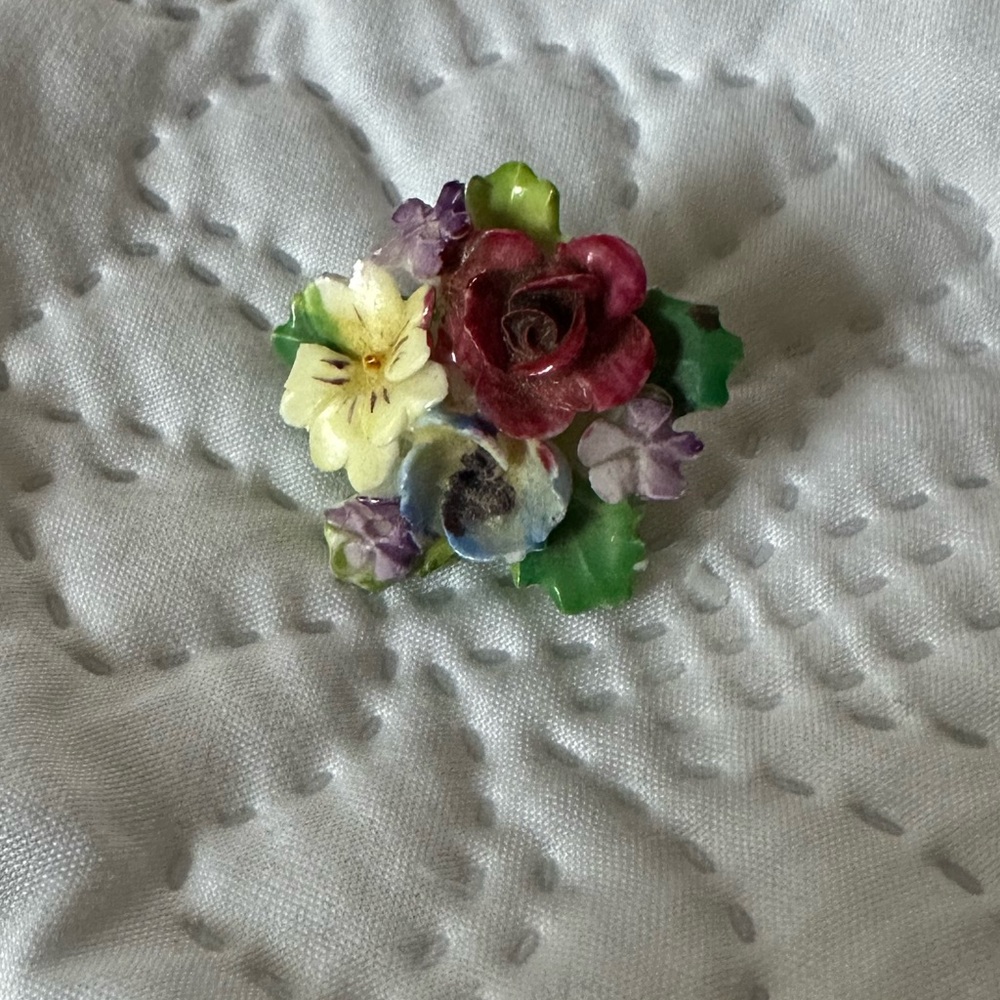 Vintage English porcelain flower brooch, Made in England brooch